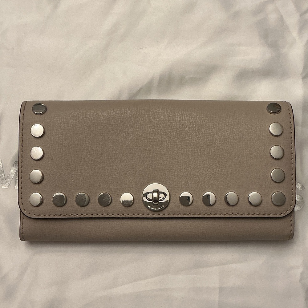 Michael Kors Taupe Leather Studded Wallet